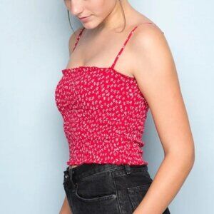 Brandy Melville Smocked Floral Red Ruched Crop Top